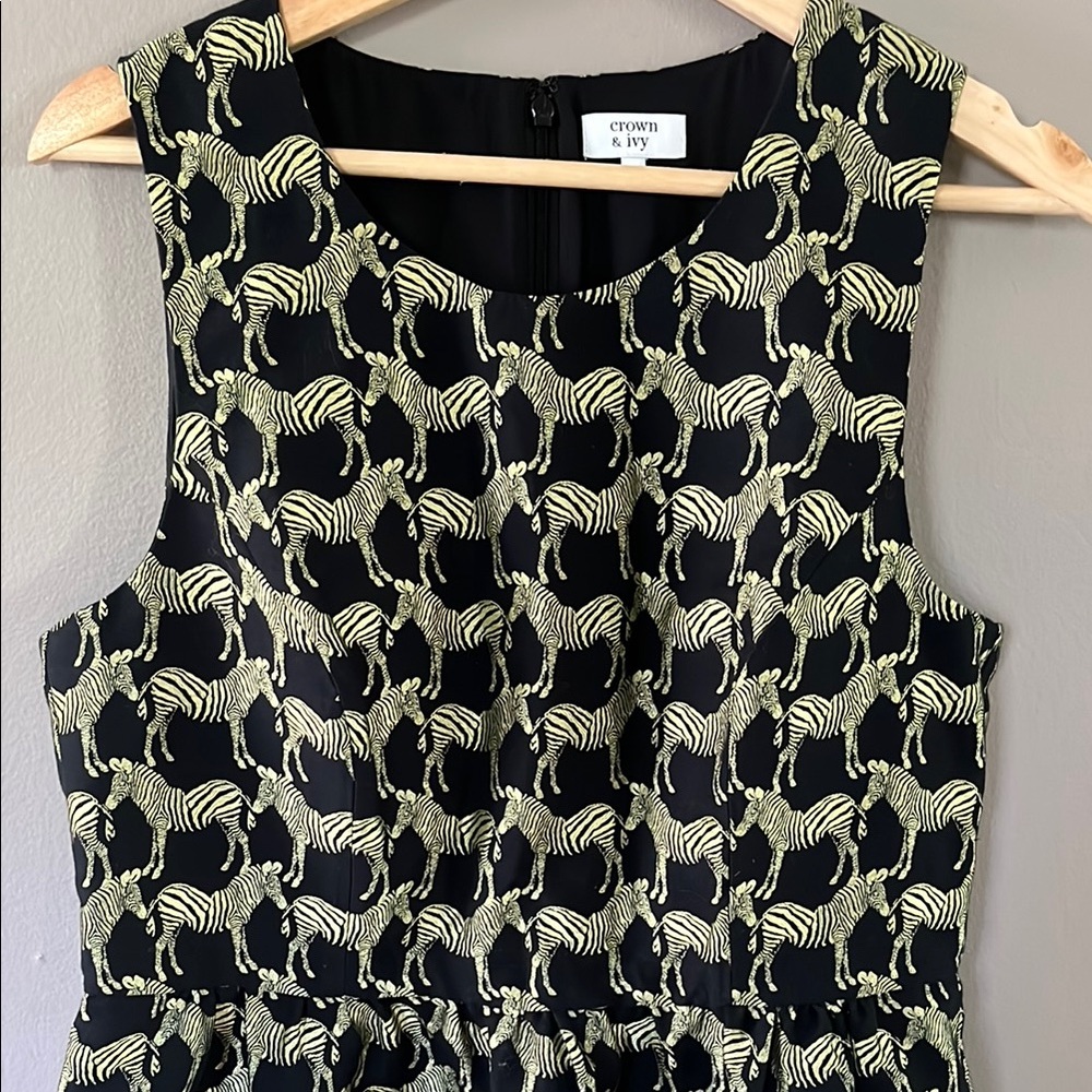 Crown & Ivy Black and Gold Zebra Patterned Mini Dress - Size 12 - Picture 2 of 6